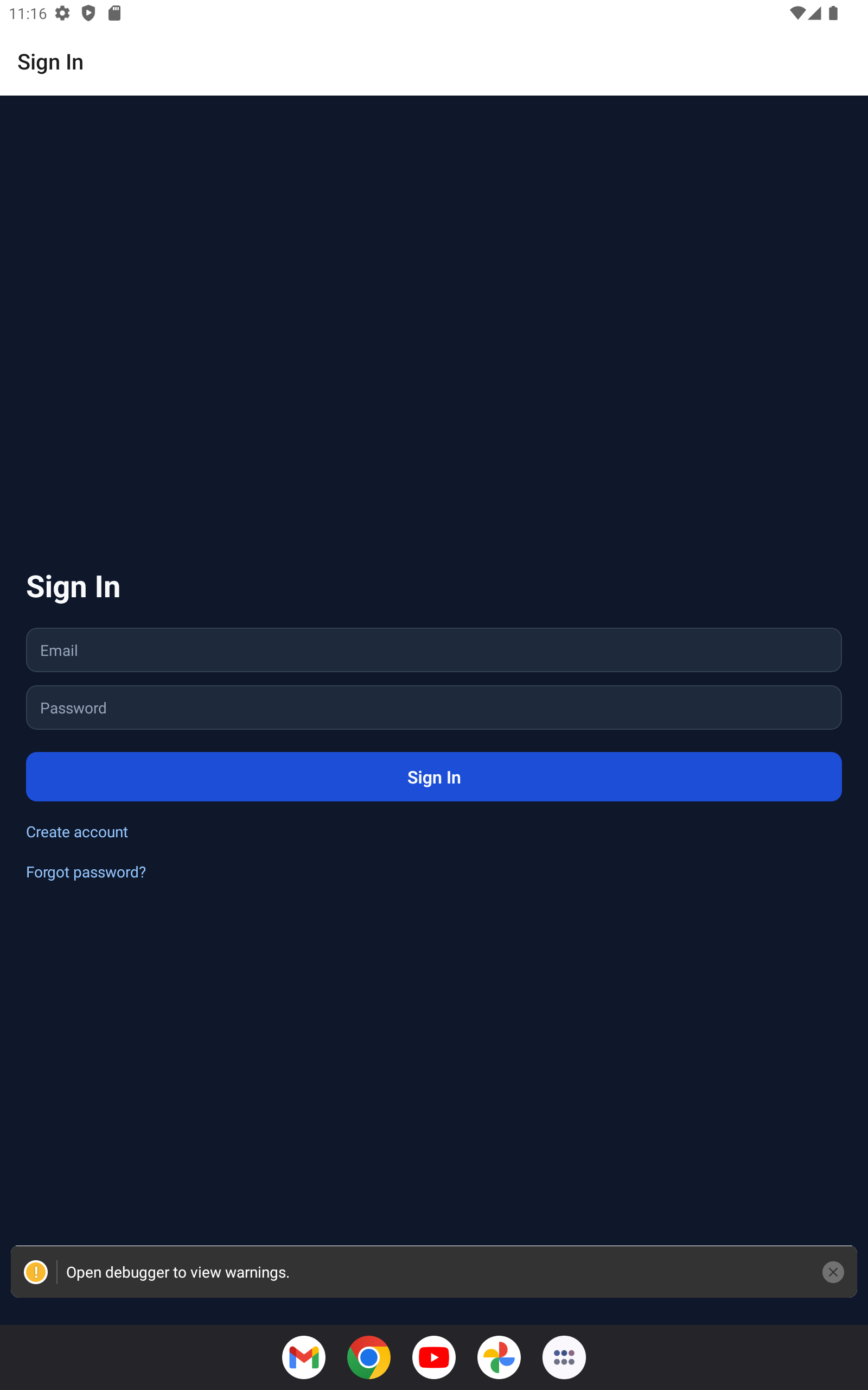 App screen after relaunch